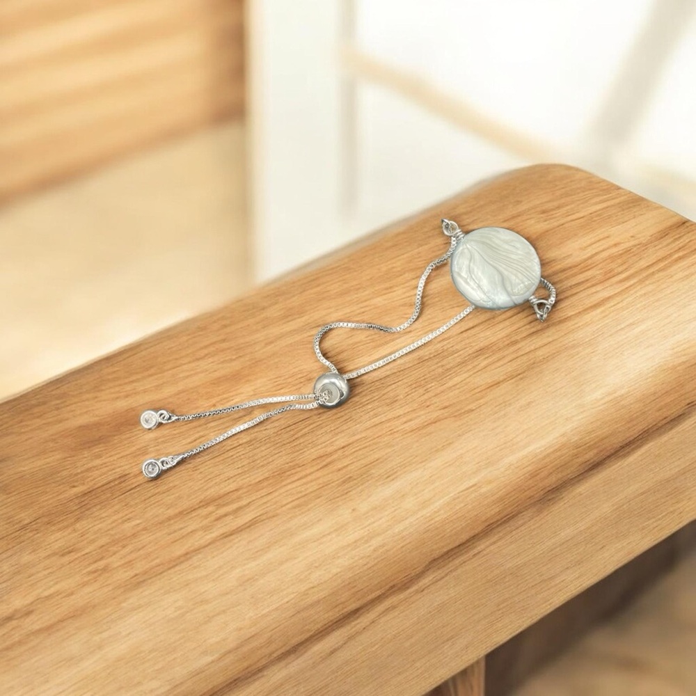 Fresh Water Shell  Silver Bracelet with Marble Design